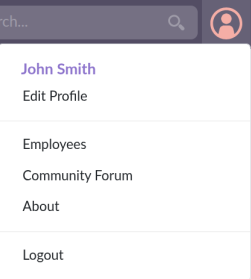 User menu showing Employees option