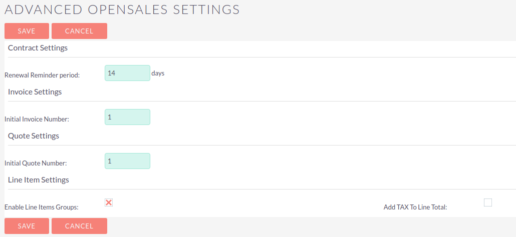 Advanced OpenSales Settings