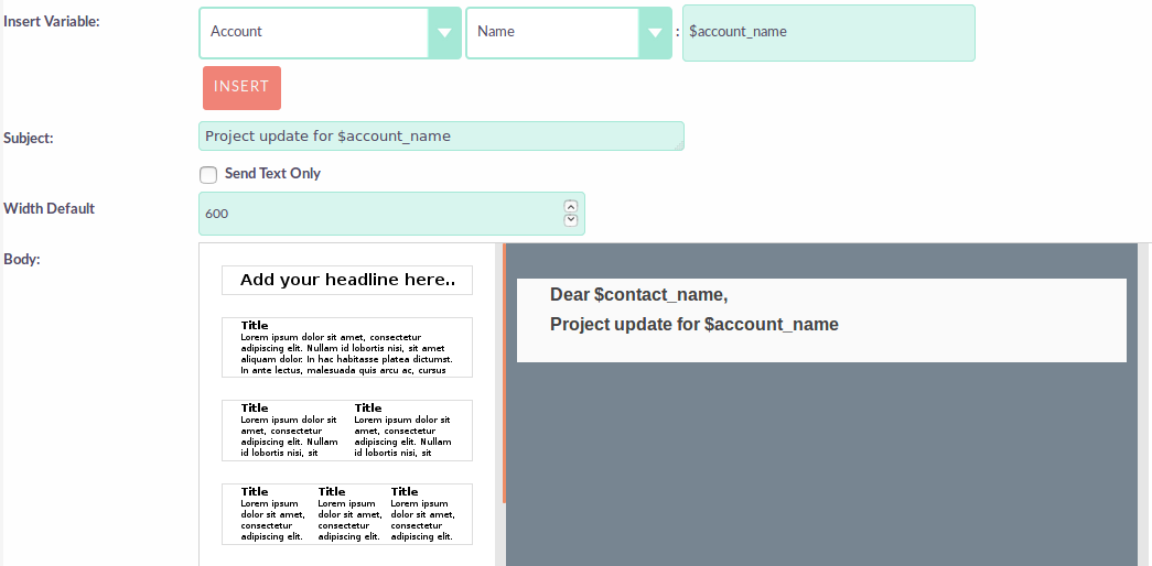 Template variable in subject and body