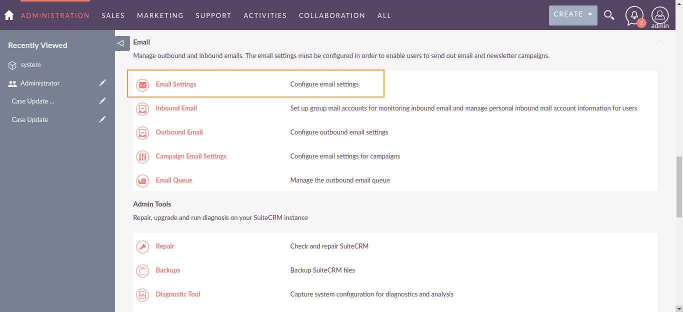 suitecrm system email 2