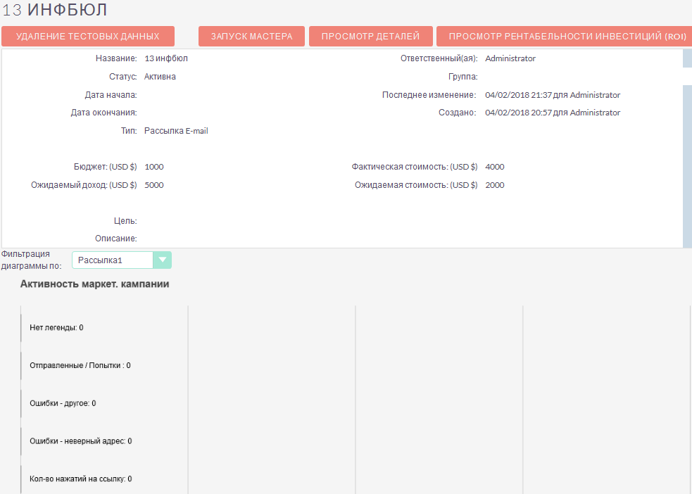 Просмотр статуса маркетинговой кампании